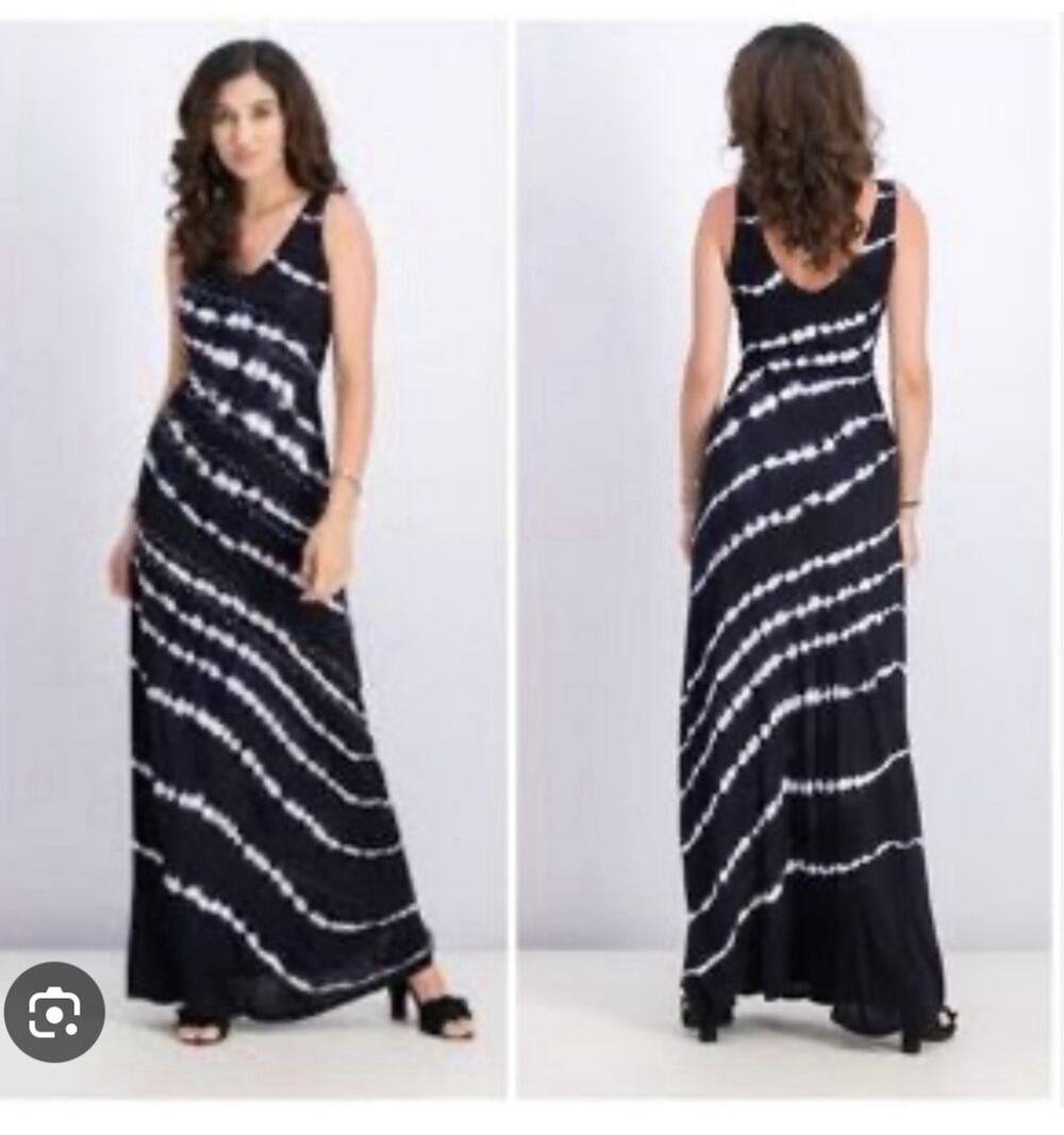 INC International Con. Dress Women's Sz M Black Tie Dye Maxi Rhinestone Rushed